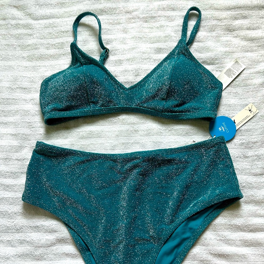 Cupshe Teal Glitter Bikini Set